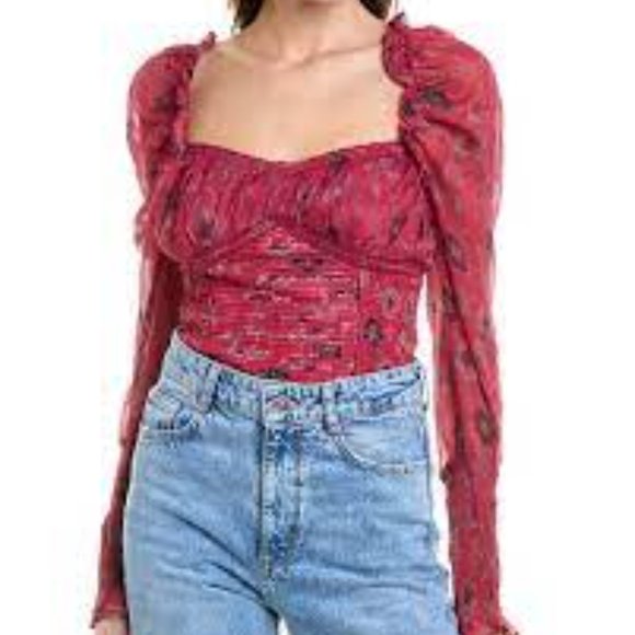 Free People Tops - Free People Brunch Date Body Suit Floral Red Combo Size XS NWT